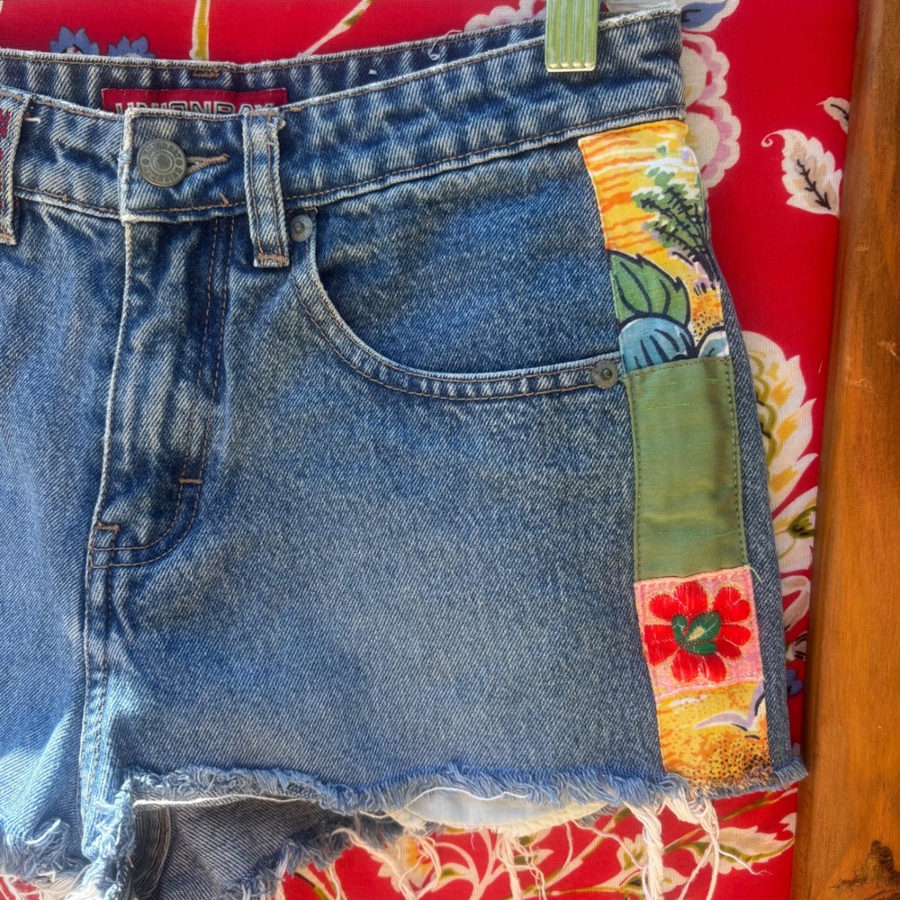 Vintage Patchwork Embellished Denim Cutoff Short Shorts - Picture 3 of 11